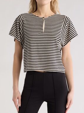 MOTHER The Fair and Square Tee Black White Stripe